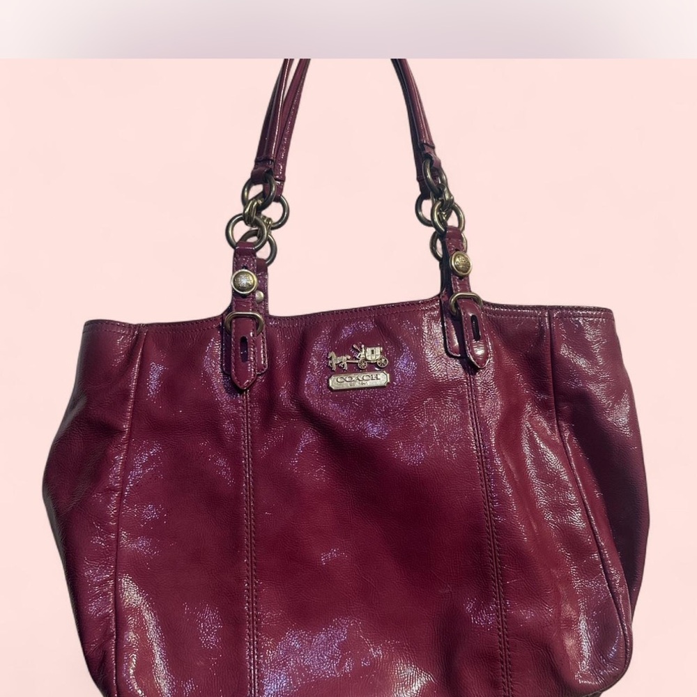 Coach Red Leather Tote with Glossy Finish